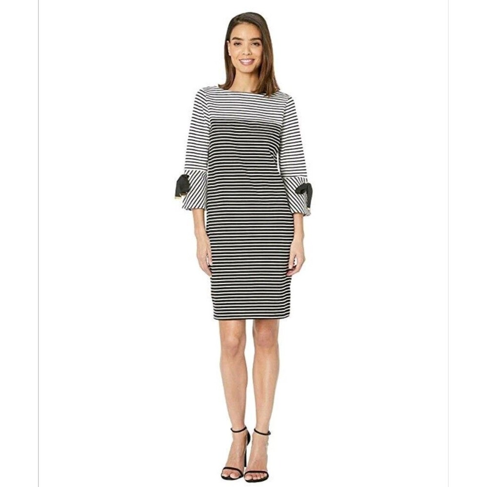 Lauren Ralph Lauren Black White Striped Dress Bow Sleeves Size 2X - Picture 2 of 7